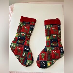 Handmade 2 Quilted Christmas Stocking 17in Moose Tree Angel Red Velvet Top